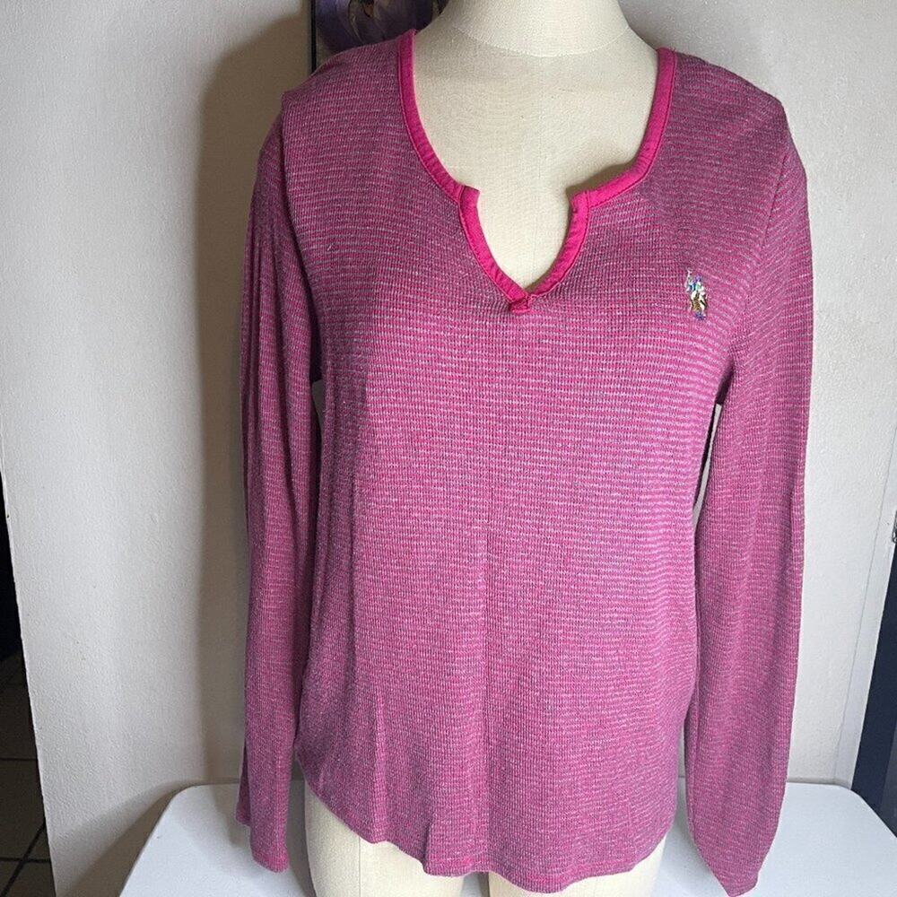 Polo Association long-sleeve top Sz XL Magenta/Gray stripes Cotton/Spandex blend